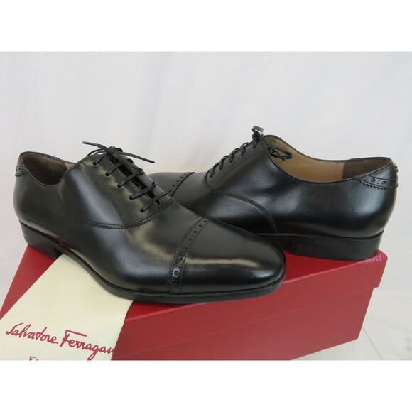 SALVATORE FERRAGAMO BOSTON BLACK BROGUE LEATHER GANCINI BIT OXFORDS 9 EE main image 11